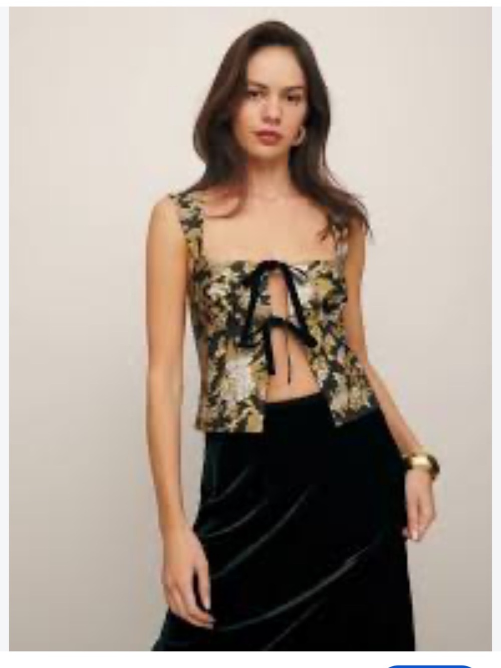 Reformation Size 2 Black Gold Floral Brocade Corset Top Whimsigoth